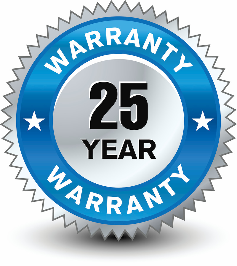 Blue and silver color combined powerful 25 year warranty badge